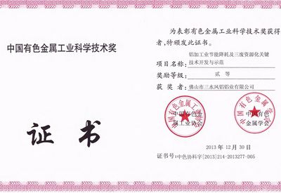 Il secondo premio della provincia del Guangdong per la scienza e la tecnologia dell'industria cinese dei metalli non ferrosi 